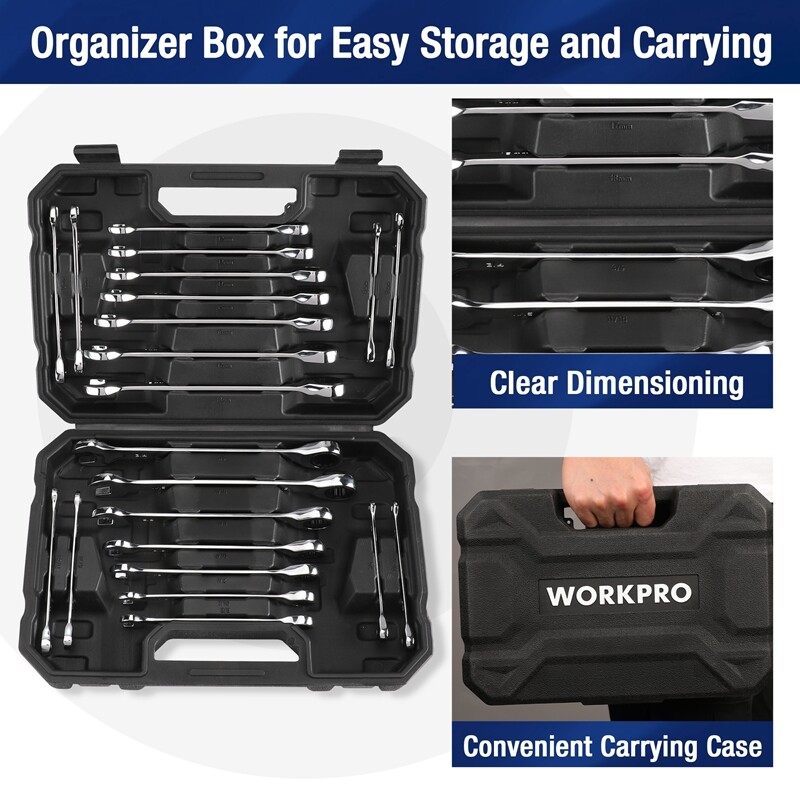 WORKPRO 22PCS Ratcheting Combination Wrench Set 12Point Combo Ratchet Wrench Set