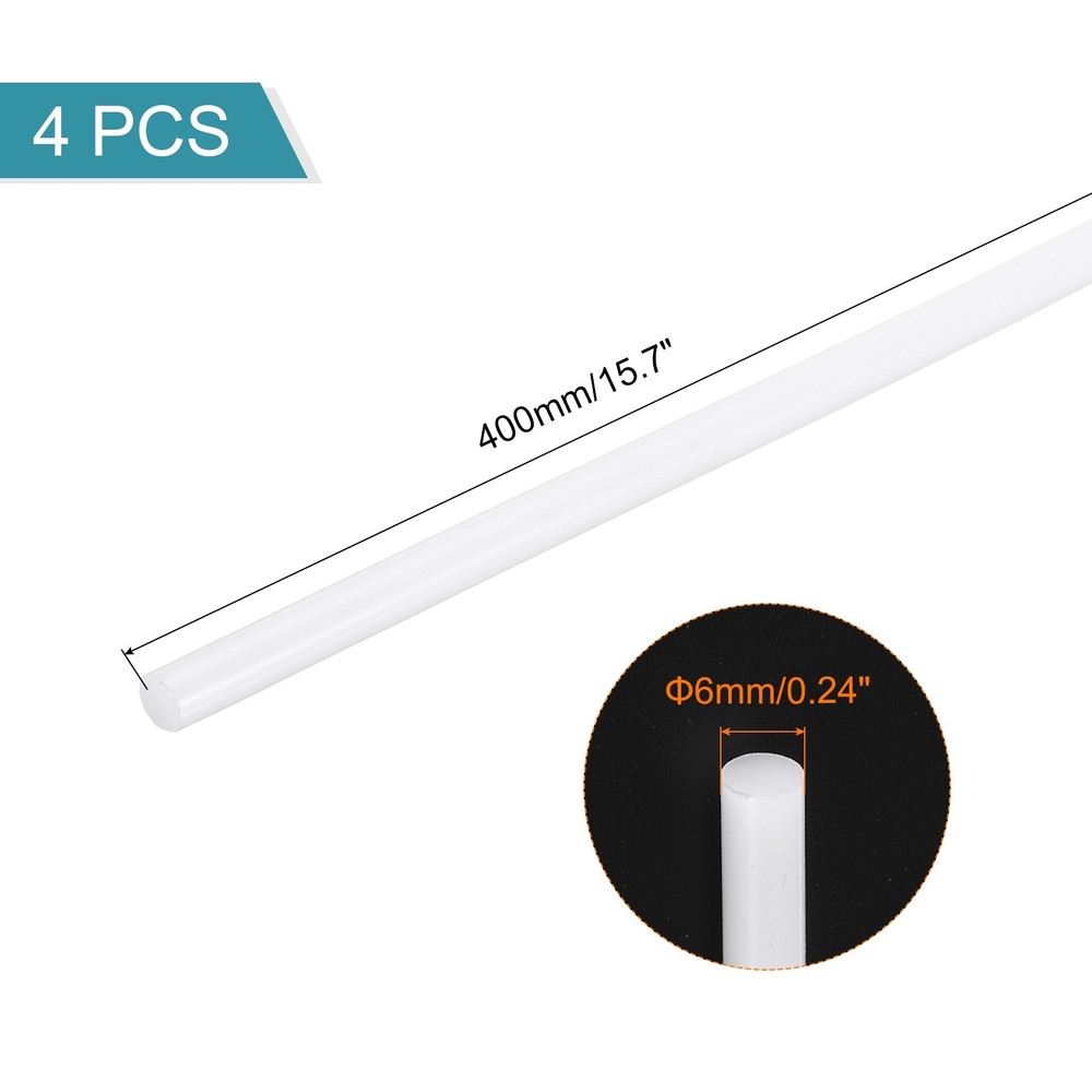 4Pcs ABS Plastic Rods, Diameter 6mm Length 400mm White Stick Solid Bar
