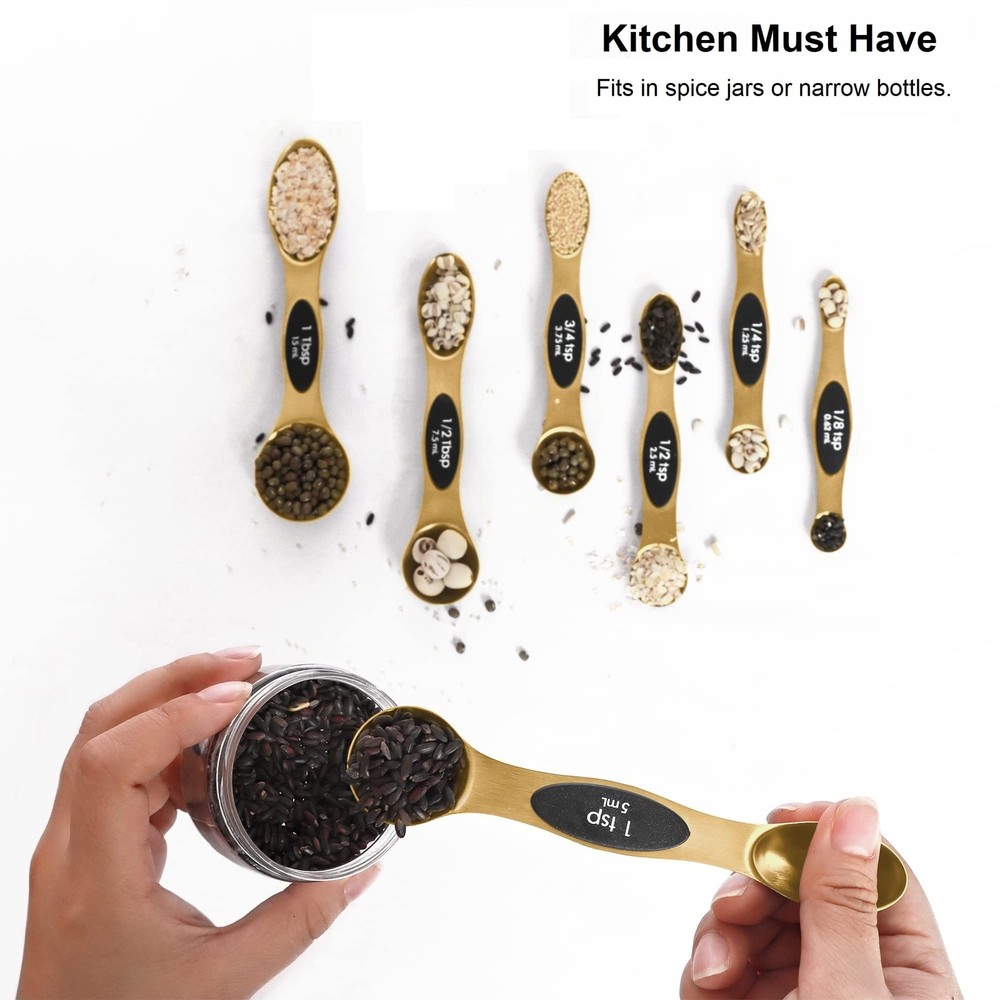 Magnetic Measuring Spoons Set Stainless Steel with Leveler-9pcs Stackable Mea...