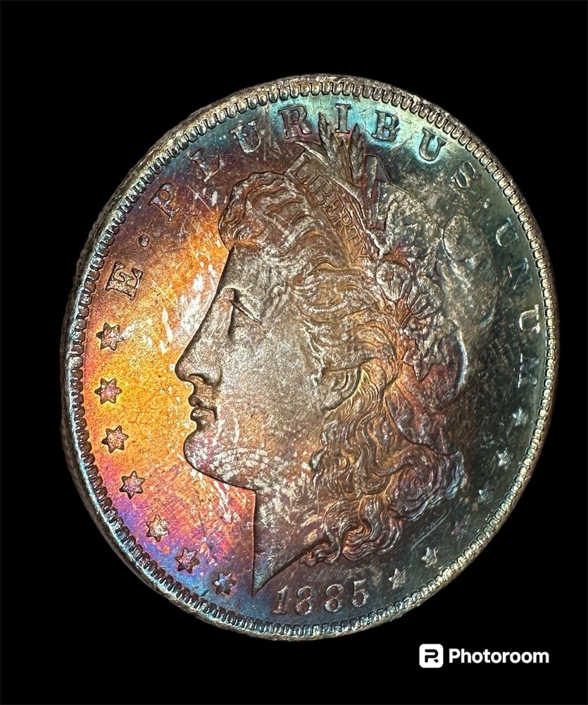 MORGAN DOLLAR 1885-O BU RAINBOW PROOF LIKE Mirror Reverse. MS+++