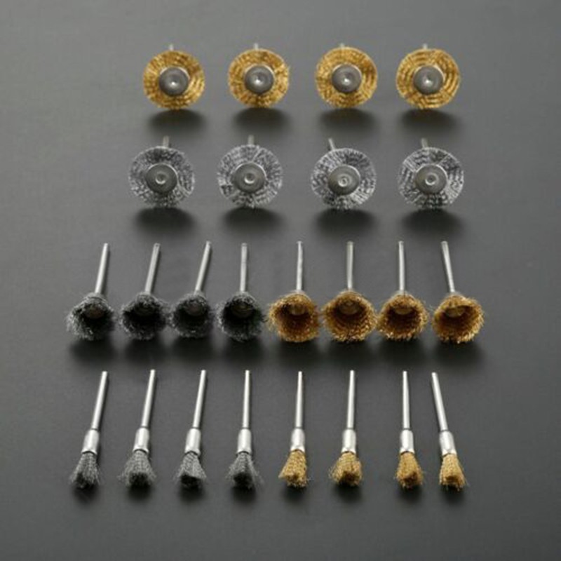 24pcs Soft Rotary Tool Brass Wire Brush Cleaning Polishing Dusting Set Element