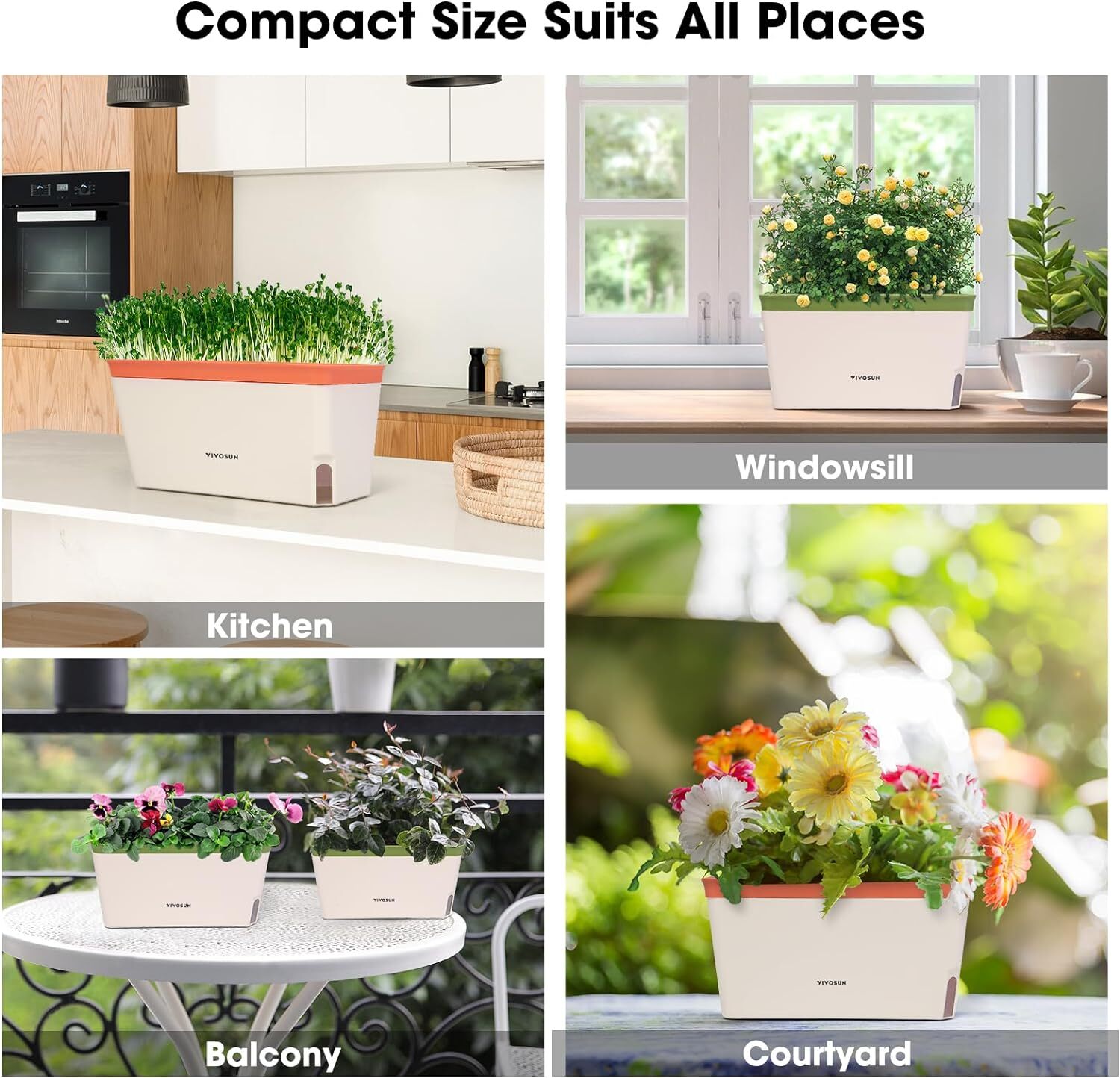 VIVOSUN 4/6 Pack Self-Watering Planters Window Planter Box w/ 10pcs Labels