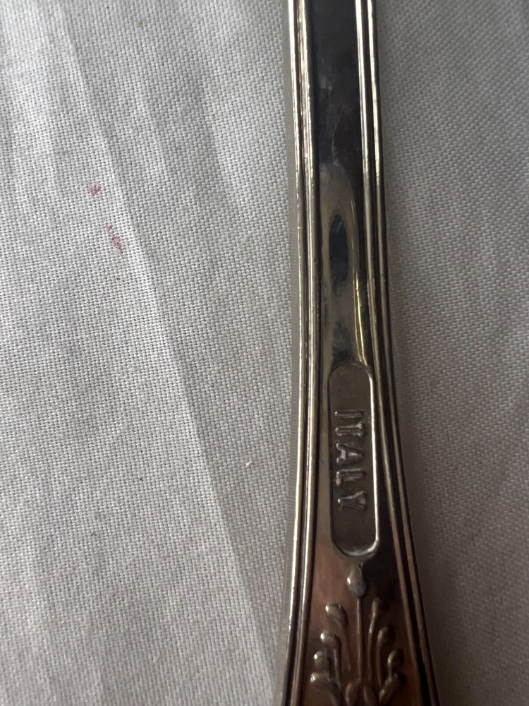Vintage Silverplate Fruit & Leaf Pattern 9" Salad Serving Set - Italy; Preowned