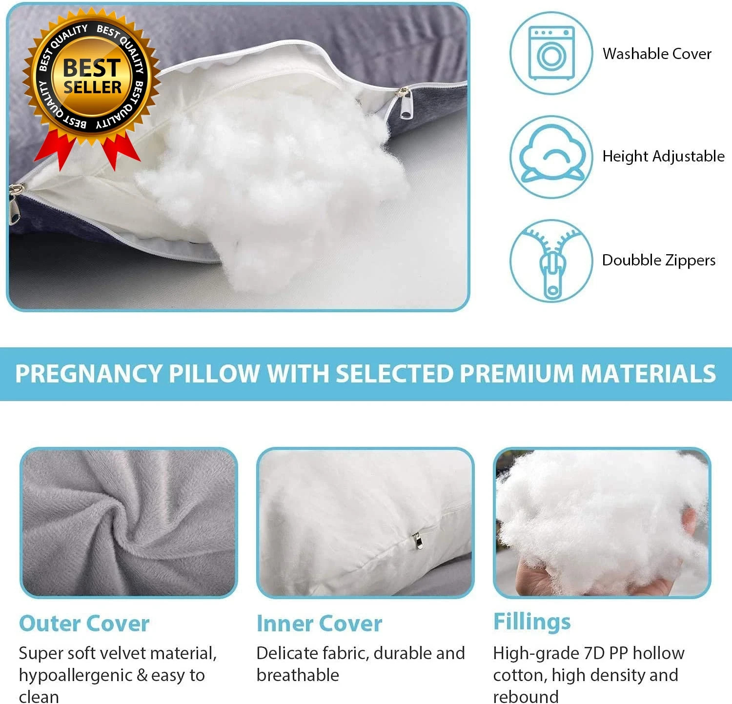 Pregnancy Pillow J-Shaped Full Body Pillow Memory Foam Body Tummy Support