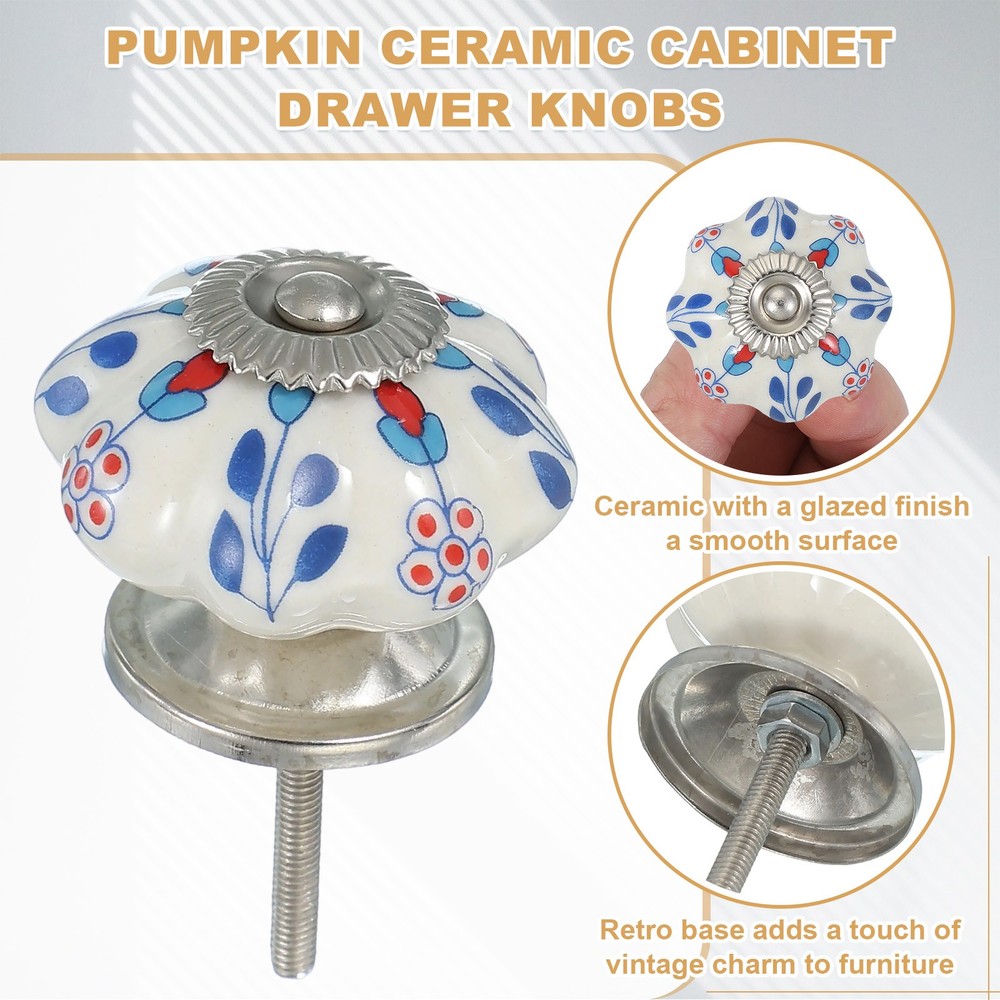 6 Packs Ceramic Knobs, Pumpkin Ceramic Drawer Knobs, Flower