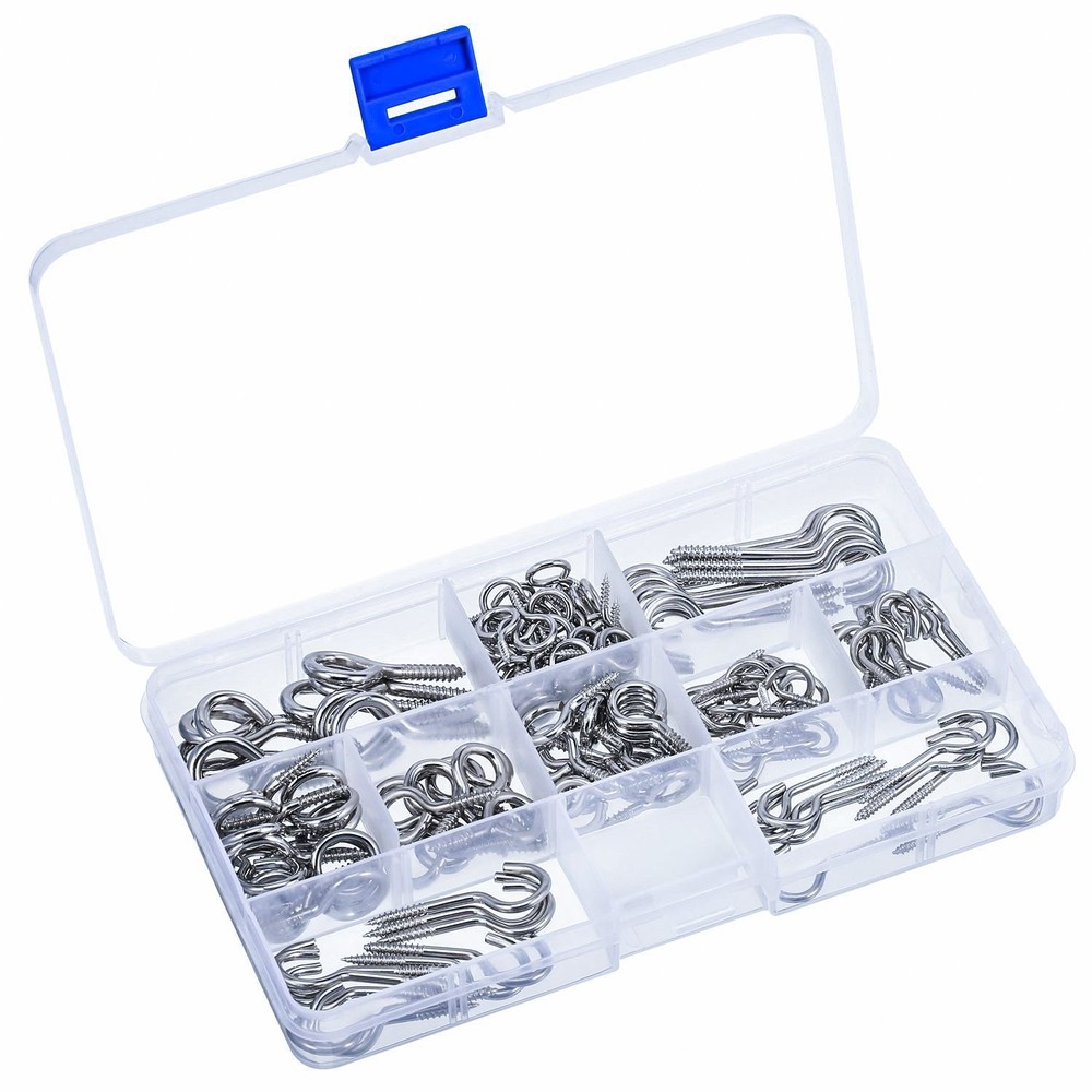 Bememo Screw Hooks and Eyes Kit, Assortment Size Ceiling Silver