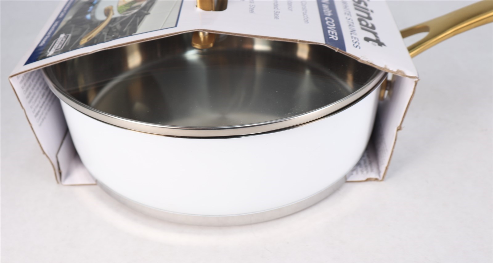 Cuisinart Classic Matte White & Brushed Gold 3.5qt Stainless Saute Pan w/Cover