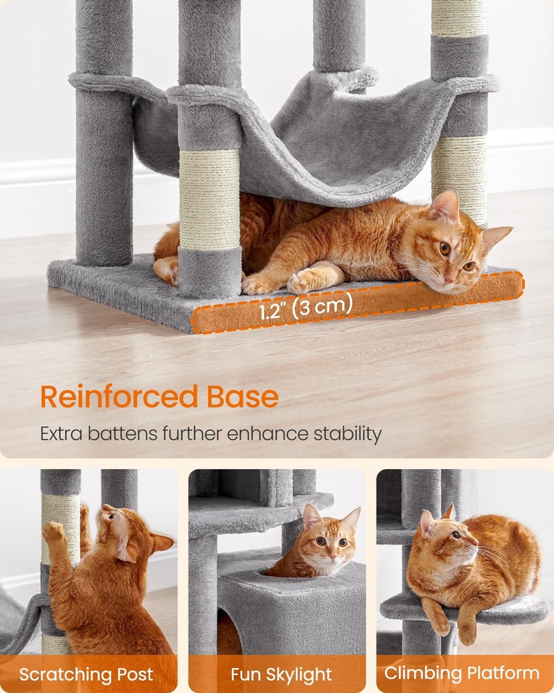 Multi-Level Cat Tree Tower 59.5-Inch with Scratching Posts, Perches Caves