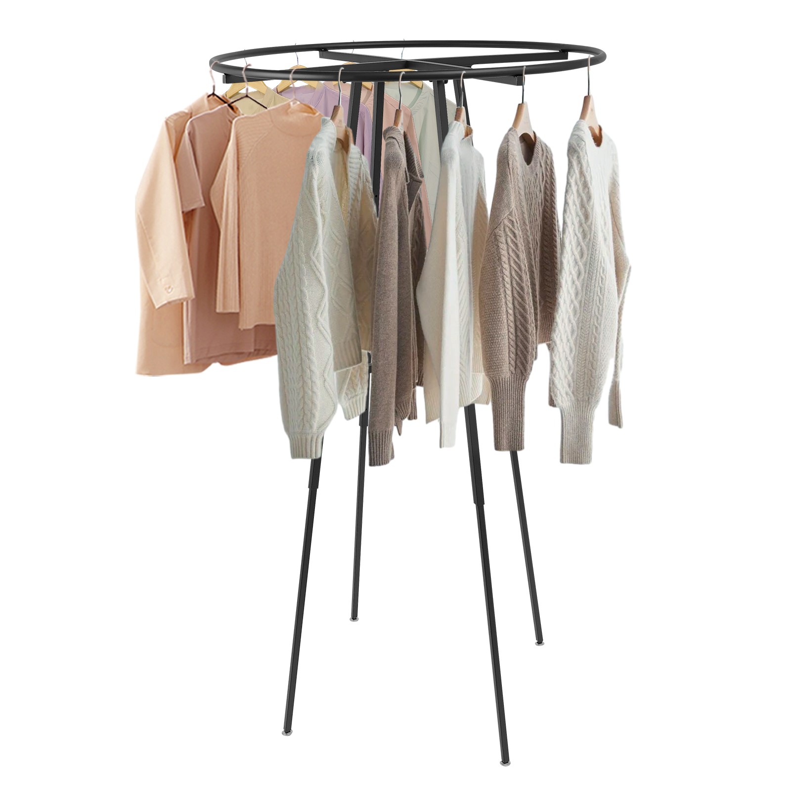 Round Clothing Rack, Clothes Display Rack, Rotatable Garment Rack Black 1.2-1.8M