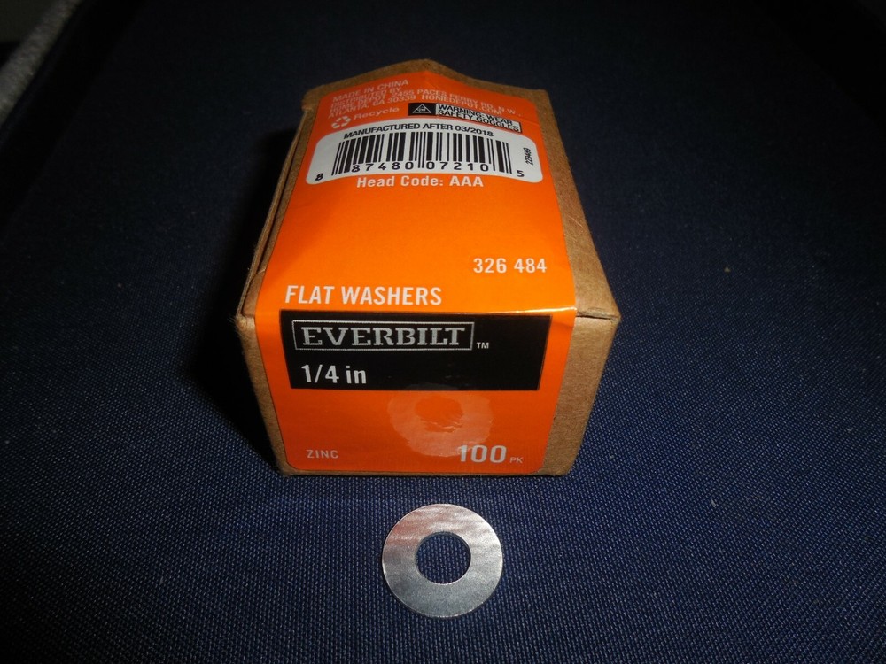EVERBILT ZINC 1/4 INCH FLAT WASHERS - 100 PER BOX