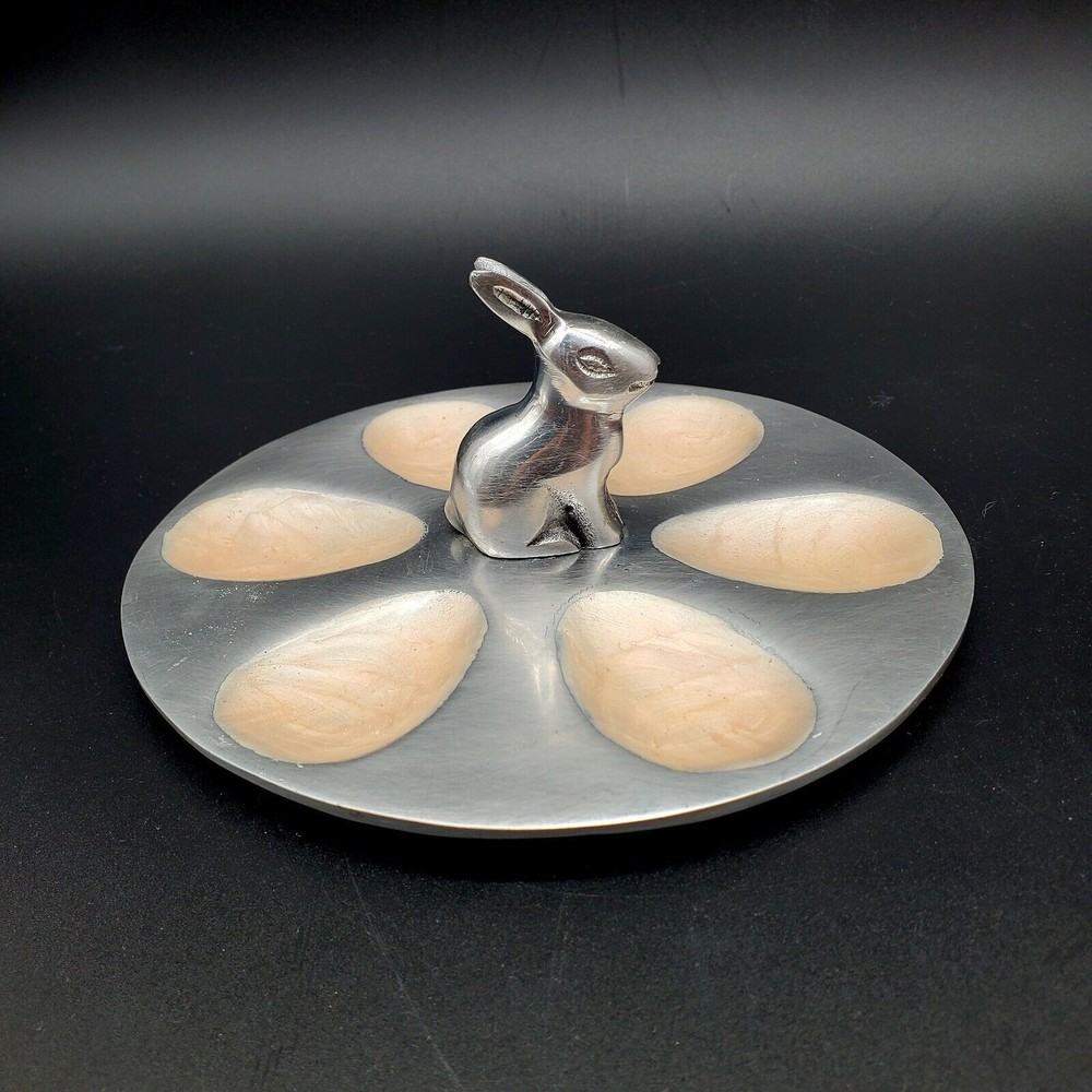 Metal Egg Plate With Bunny Rabbit SPRING EASTER