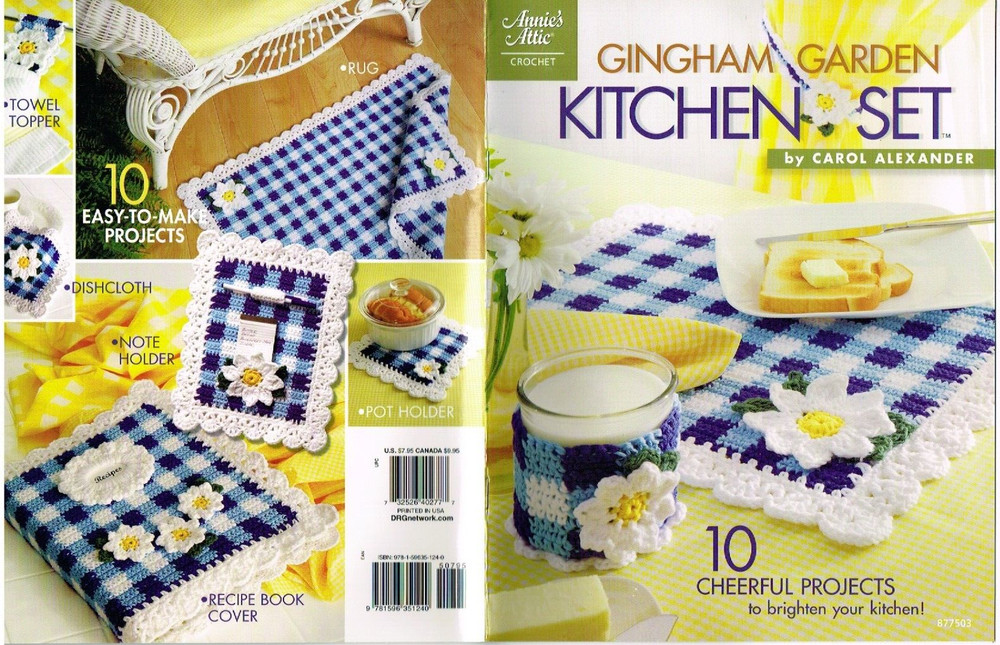 Gingham Garden Kitchen Set Daisy Crochet Pattern Leaflet Annies Attic 2007