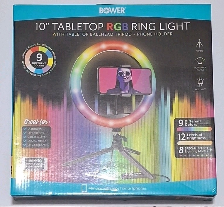 Bower 10" RGB LED Ring Light with Tripod, Remote, Special Lighting Modes