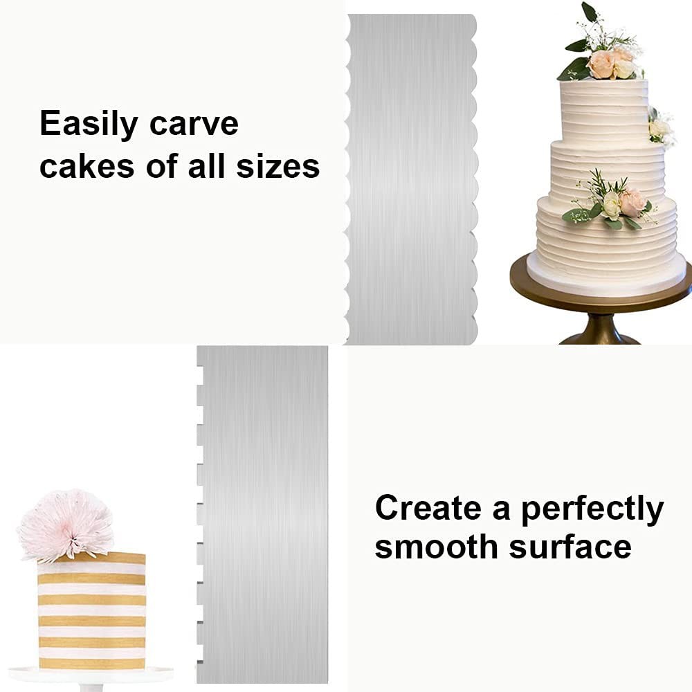2 PCS Stainless Steel Cake Scraper, Double Sided Patterned Edge Decorating