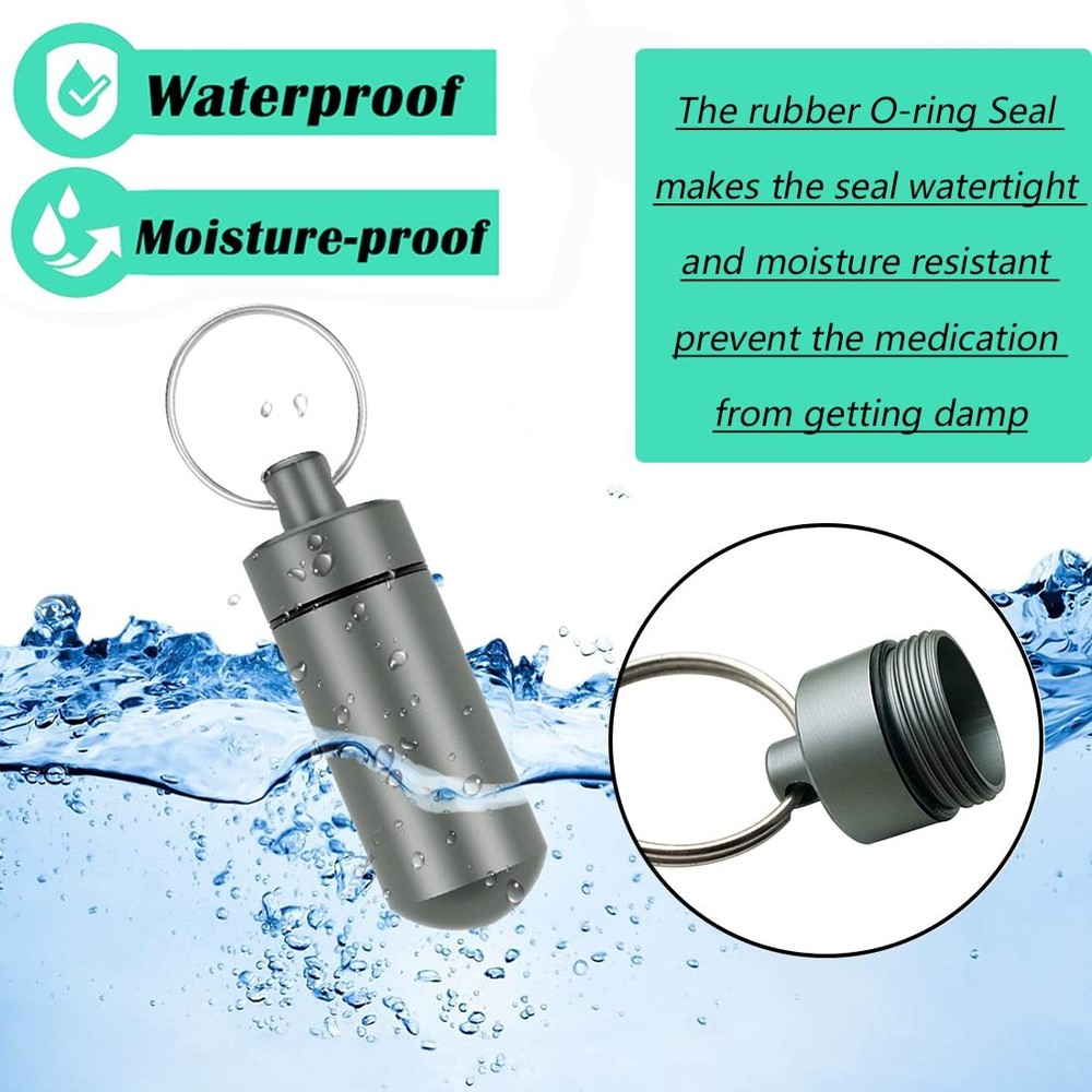 5 Pack Mini Aluminum Keychain Pill Holder Waterprof Tablets Container Case