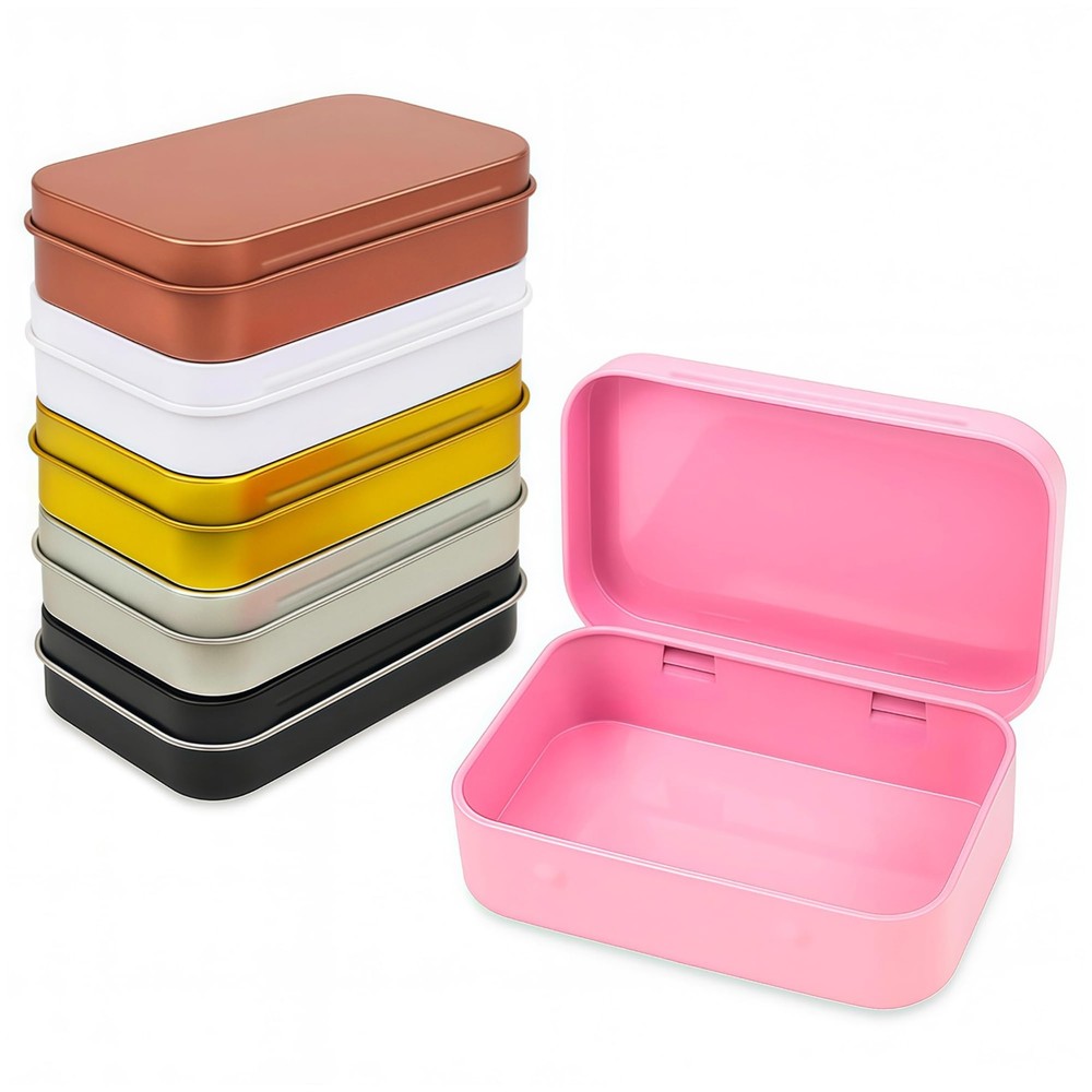 6 Pack Rectangular Metal Hinged Tin Boxes, 3.7 x 2.4 x 0.9 in Colorful,Small ...