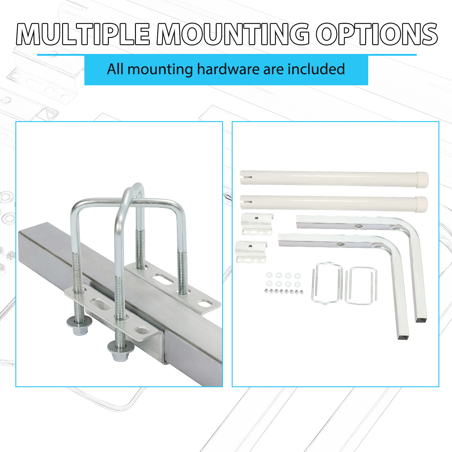 Pair 60" Boat Trailer Zinc-Plated Guide On Post Kit With PVC Poles Covers