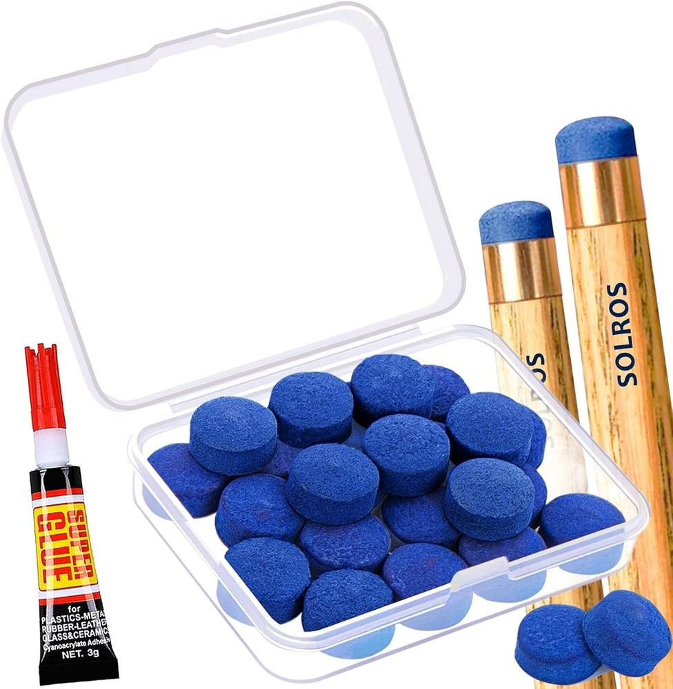 12mm Leather Pool Cue Tips Replacement Kit with Storage Box & Glue