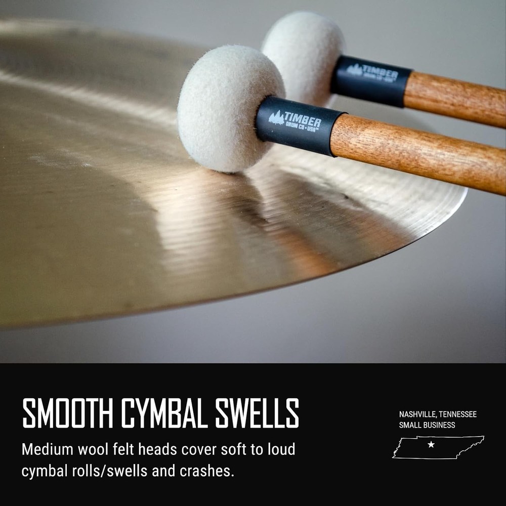 . Timpani Mallets, Medium Felt 15.25" long overall, Off White