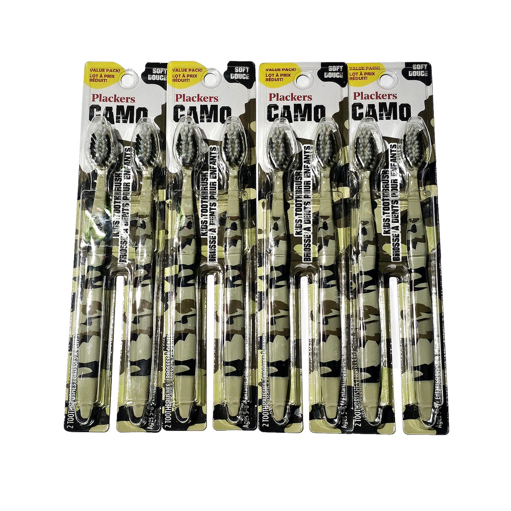 4 Pack Tooth Brush Plackers Camo Value Pack Soft Bristles Kids