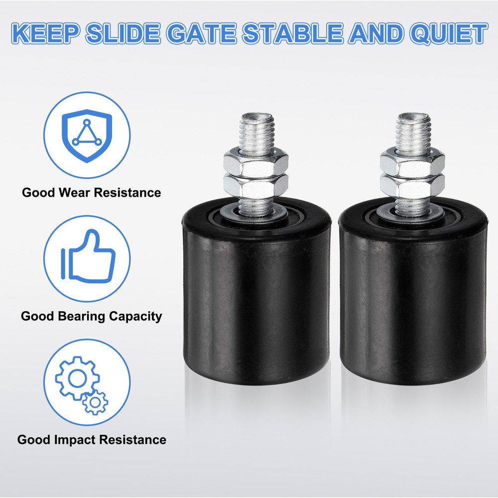 2Pcs Slide Gate Guide Roller 2" Nylon Sliding Gate Support Assembly, Black