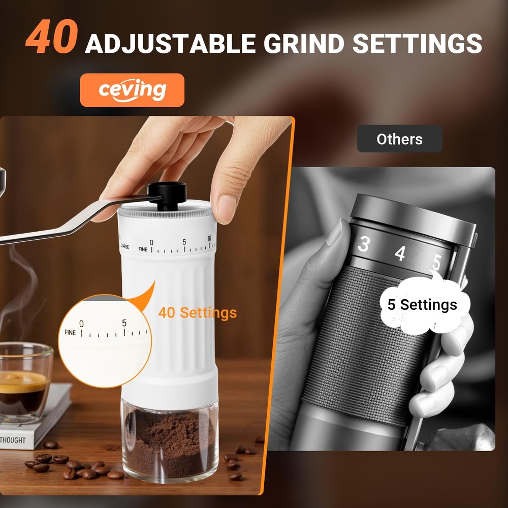 Mini Manual Coffee Grinder with 40 Adjustable Settings Hand Coffee Bean Mill