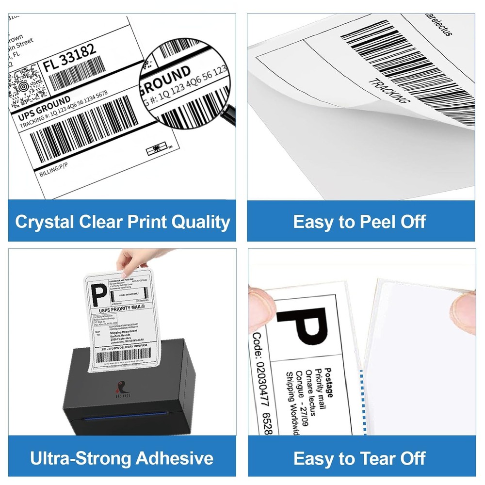 2000 4x6 Thermal Labels 1000/Stack, HUOJI 2 Stacks | 2000 Labels, White
