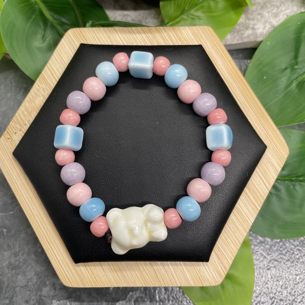 Handmade Ceramic Bead Beaded Stackable 6” Plus Stretch Bracelet New B37