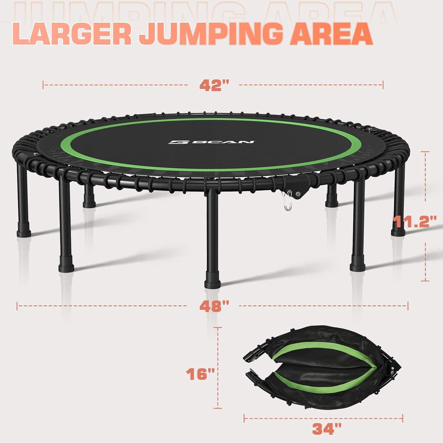 550LBS Foldable Mini Trampoline,48" Fitness Trampoline with Durable Bungees