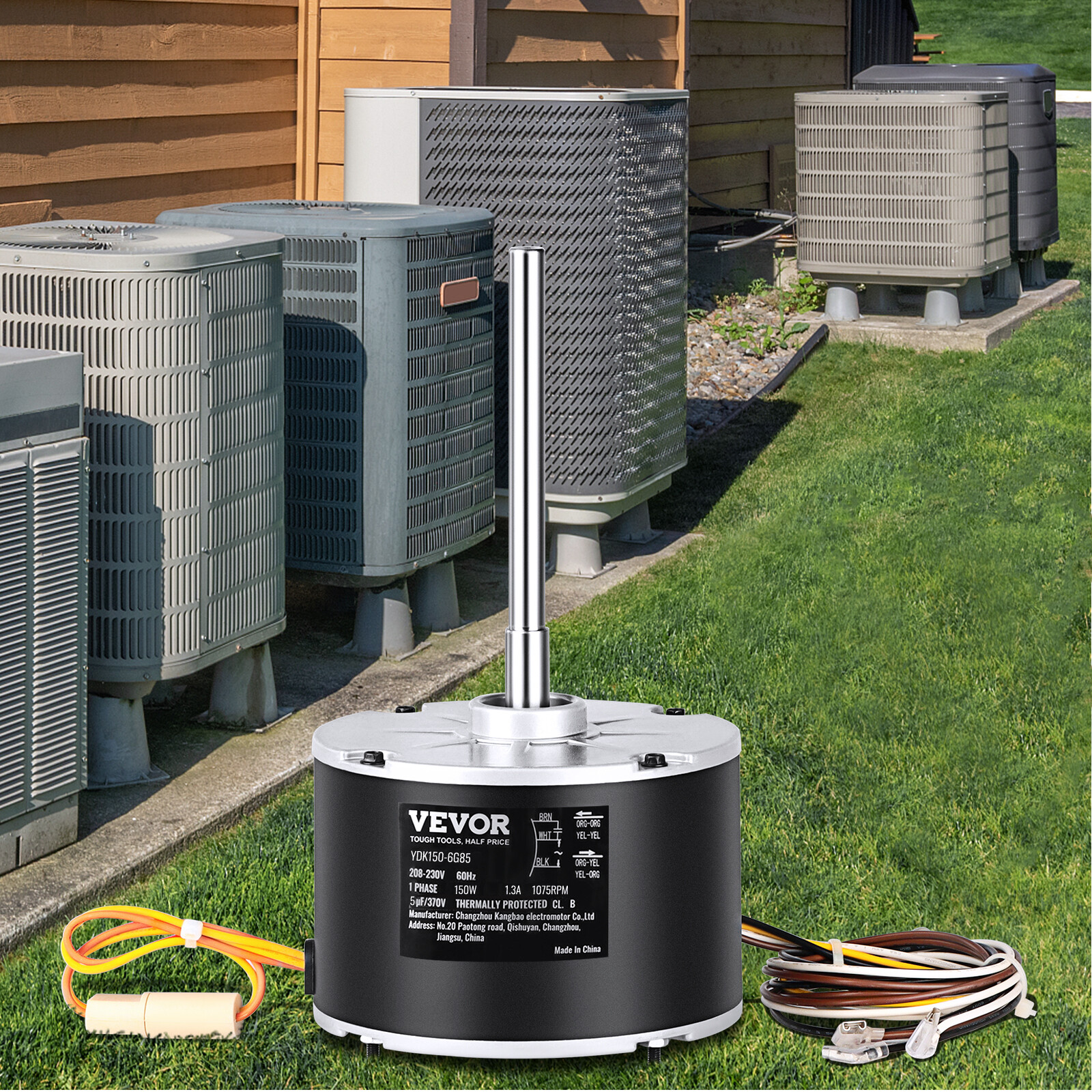 VEVOR Condenser Fan Motor 1/5HP 1075RPM 1.3A 208-230V K55HXJKL-2918 51-23055-11