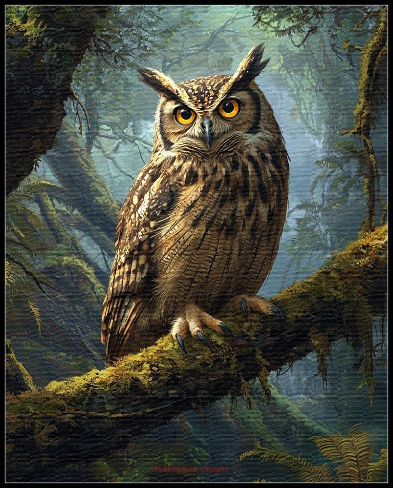 Owl Perch 1 - Chart Counted Cross Stitch Patterns Needlework DIY DMC Color 14 ct