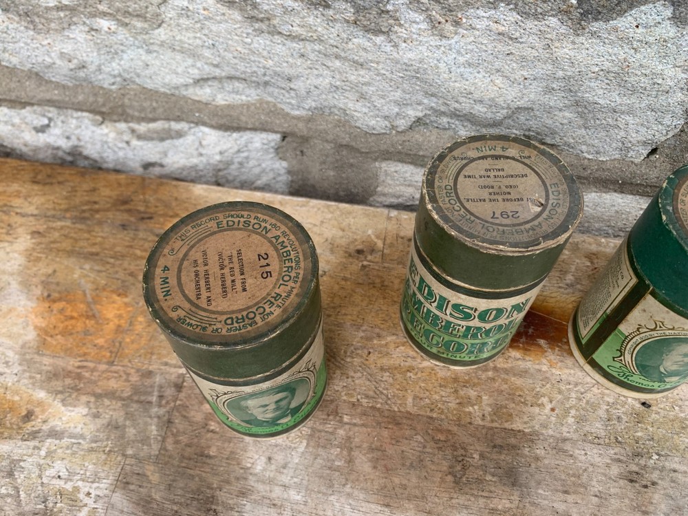 Five Antique Thomas Edison Amberol Cylinder Record With Cases UNTESTED AS IS