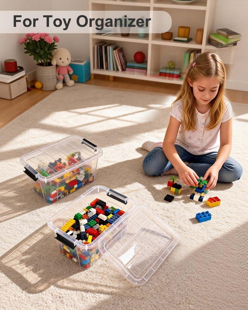 Plastic Storage Bins with Lids 6 Pack, 7 Quart Storage Containers With Black ...