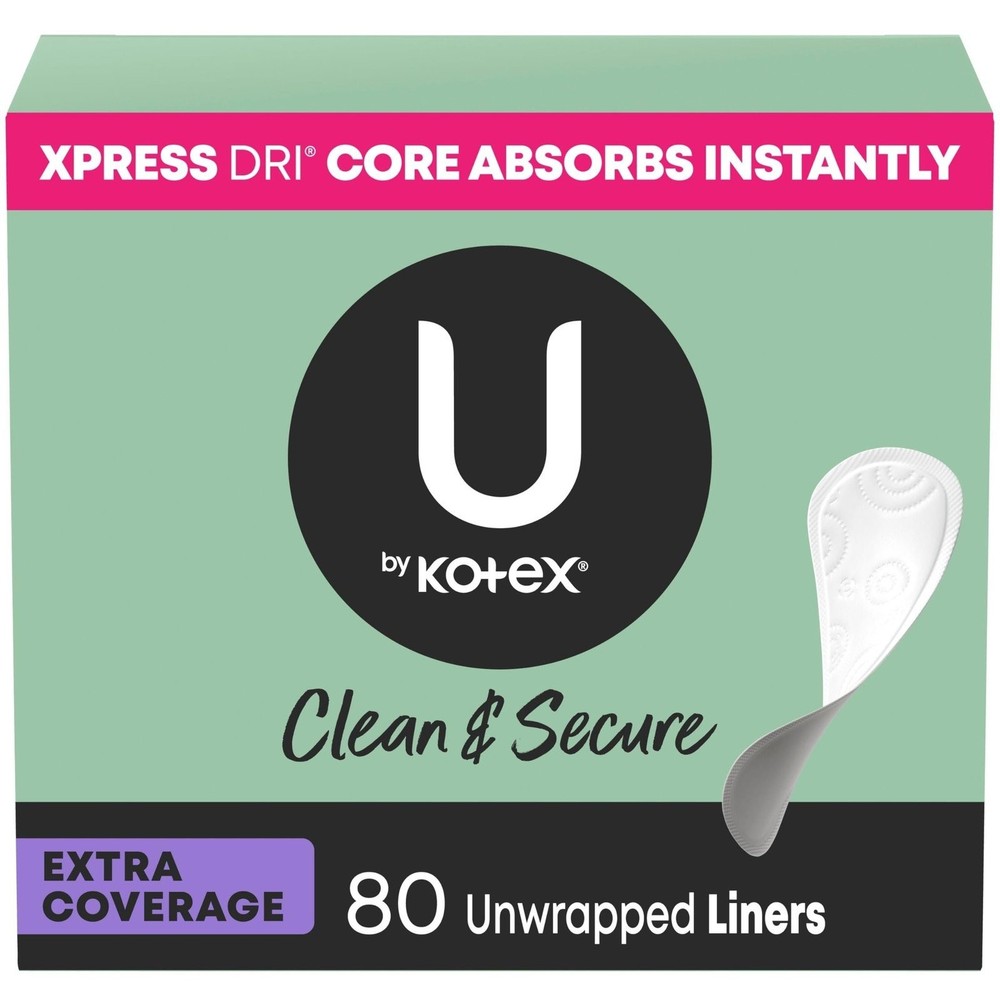 U by Kotex Panty Liners, Clean & Secure, Light Absorbency, Extra Coverage, 80...