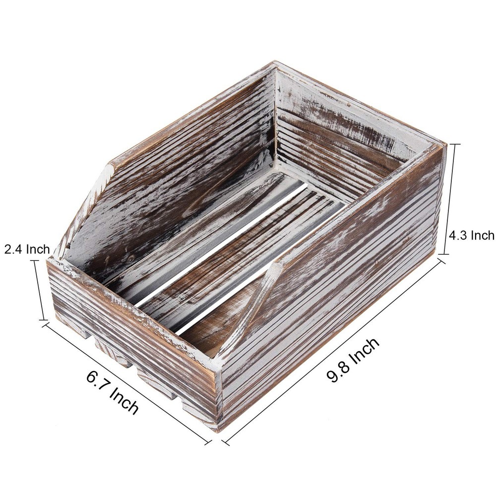 Torched Wood Paper Nesting Tray Stackable Document Storage Crate File Organiz...