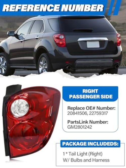 Tail Light Assembly Compatible with Chevy RIGHT PASSENGER SIDE 2010-2015