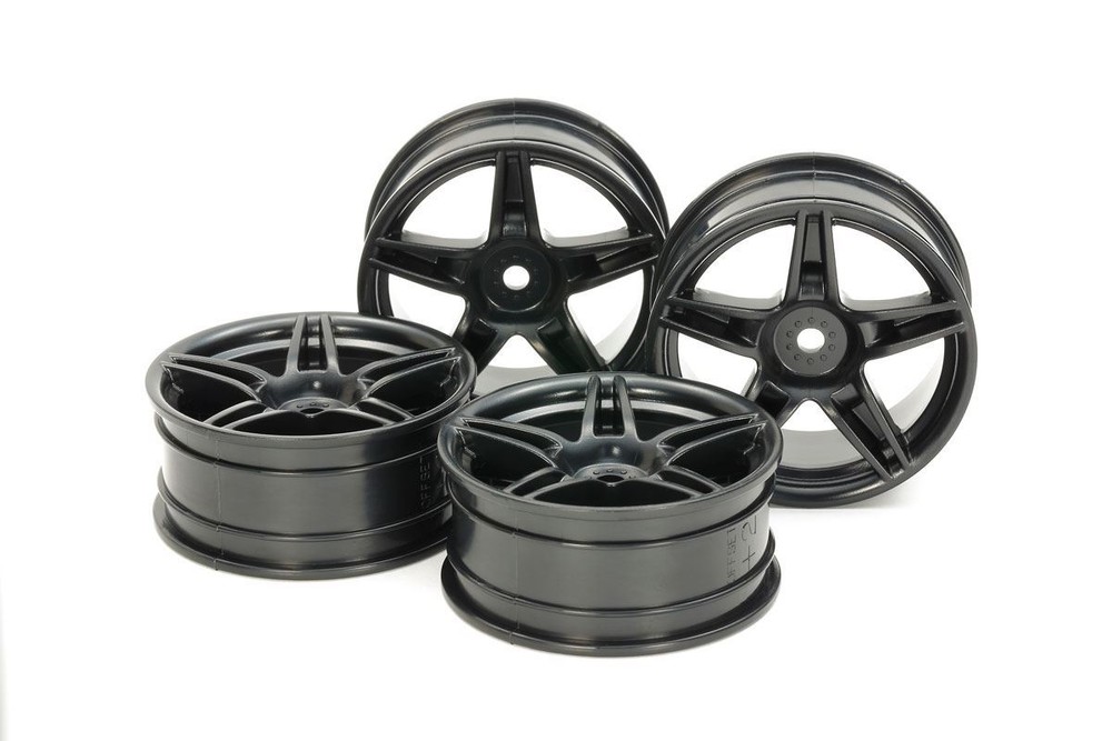 Tamiya RC Medium-Narrow Twin 5-Spoke Wheels, 24mm Width, Offset +2, Black (4pcs)