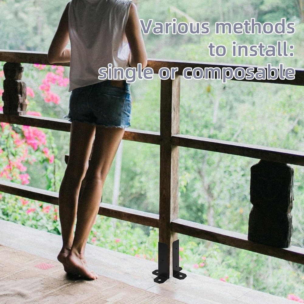 8Pcs Adjustable Post Base Bracket Fit 1.5x1.5, 2x2, 2x4, 4x4 Deck Black