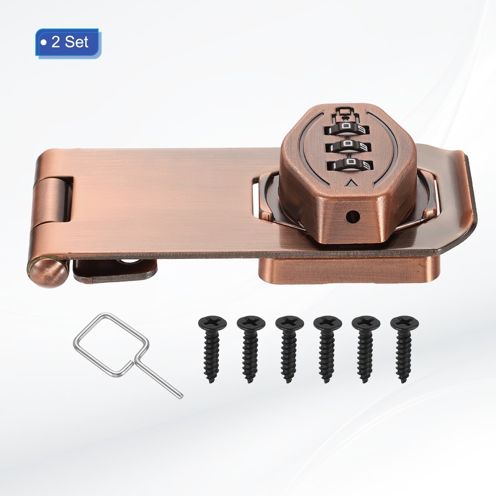 Keyless Cabinet Combination Lock 4" 2Pcs 3-Digit Password Hasp Lock Bronze