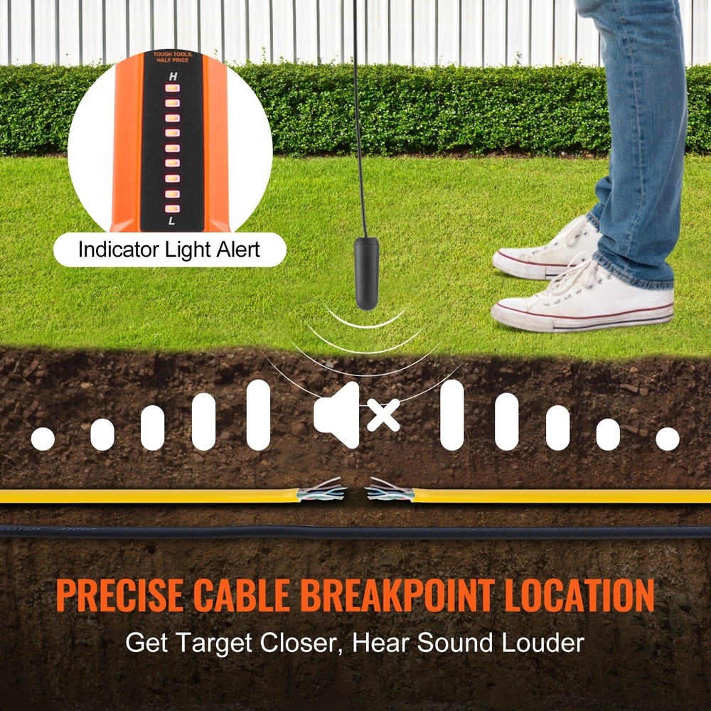 Vevor 9V Underground Cable Locator EM2423 3 FT Max. Depth Wire Break Detection