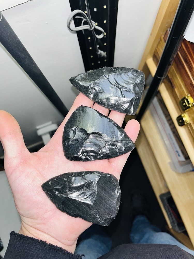 32” 10pc Flintknapping Percussion Preform Material. Utah Black Obsidian.