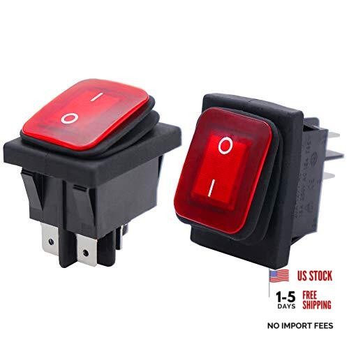 /2Pcs Waterproof DC12V Rocker Toggle Switch LED Light Illuminated 16A 4 Red