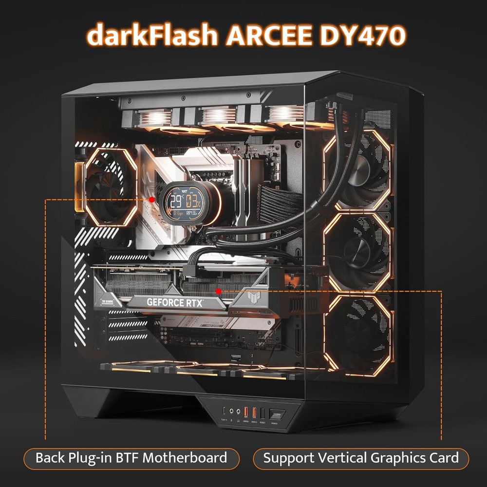 darkFlash Full Tower Case DY470 Back Plug Motherboard Vertical GPU