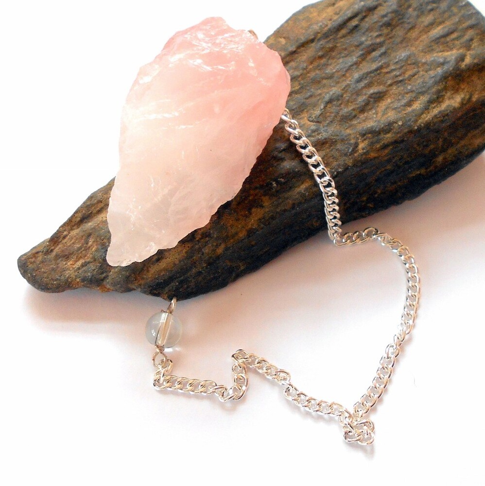 Raw Rose Quartz Gemstone Pendulum for Divination and Dowsing