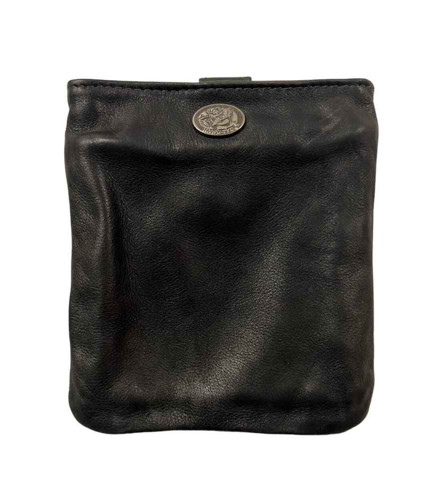 HAWG-TYD Black Leather Biker Pouch - Belt Strap / Mount