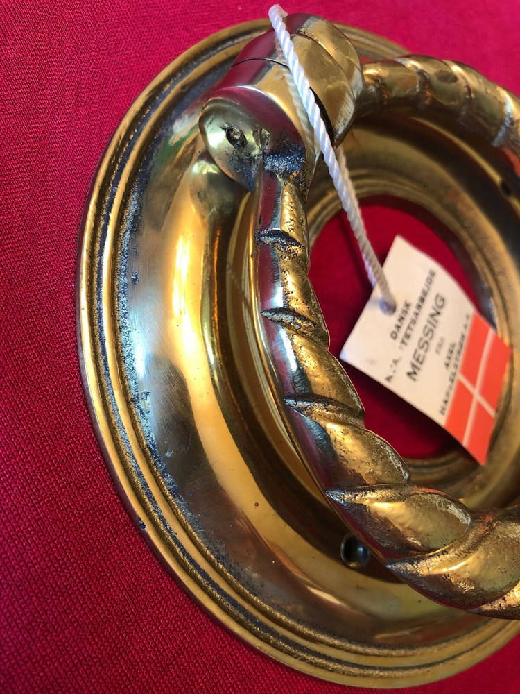 1 NOS HEAVY Danish Solid Brass Door Knocker Ring TWISTED ROPE PATTERN DENMARK