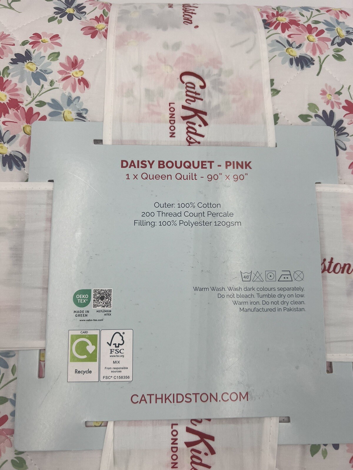 Cath Kidston Queen Quilt, Daisy Bouquet - Pink, 100% Cotton Percale, Floral