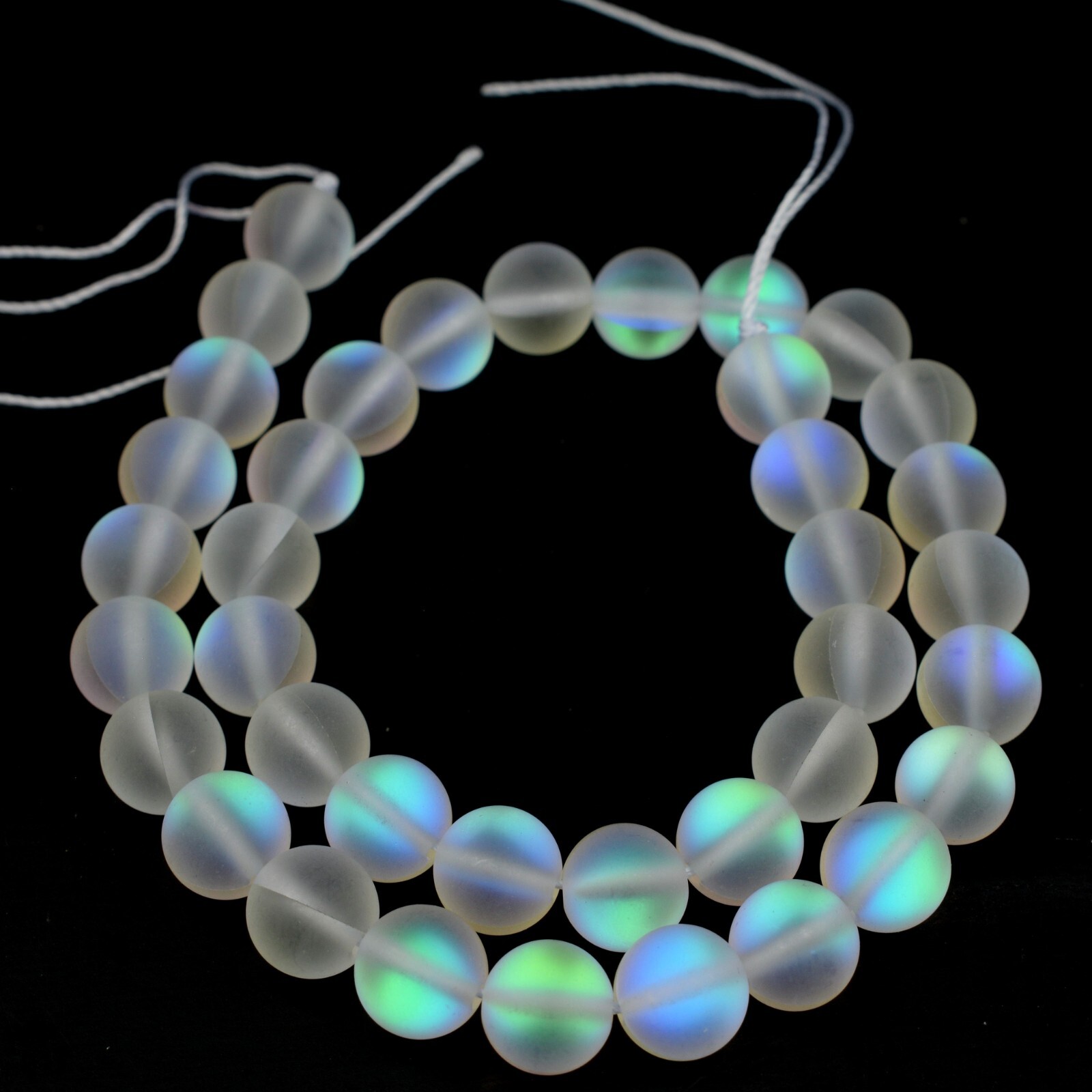 Matte Mystic Aura Round Beads 15" Strand Frosted Mermaid Glass Jewelry Making