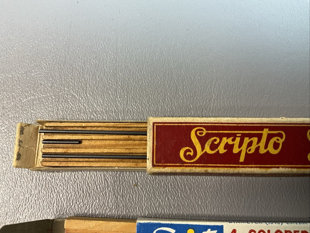 VINTAGE MECHANICAL PENCIL LEADS BY SCRIPTO, FOUR BOXES. PARTIALLY FULL. (S1194)