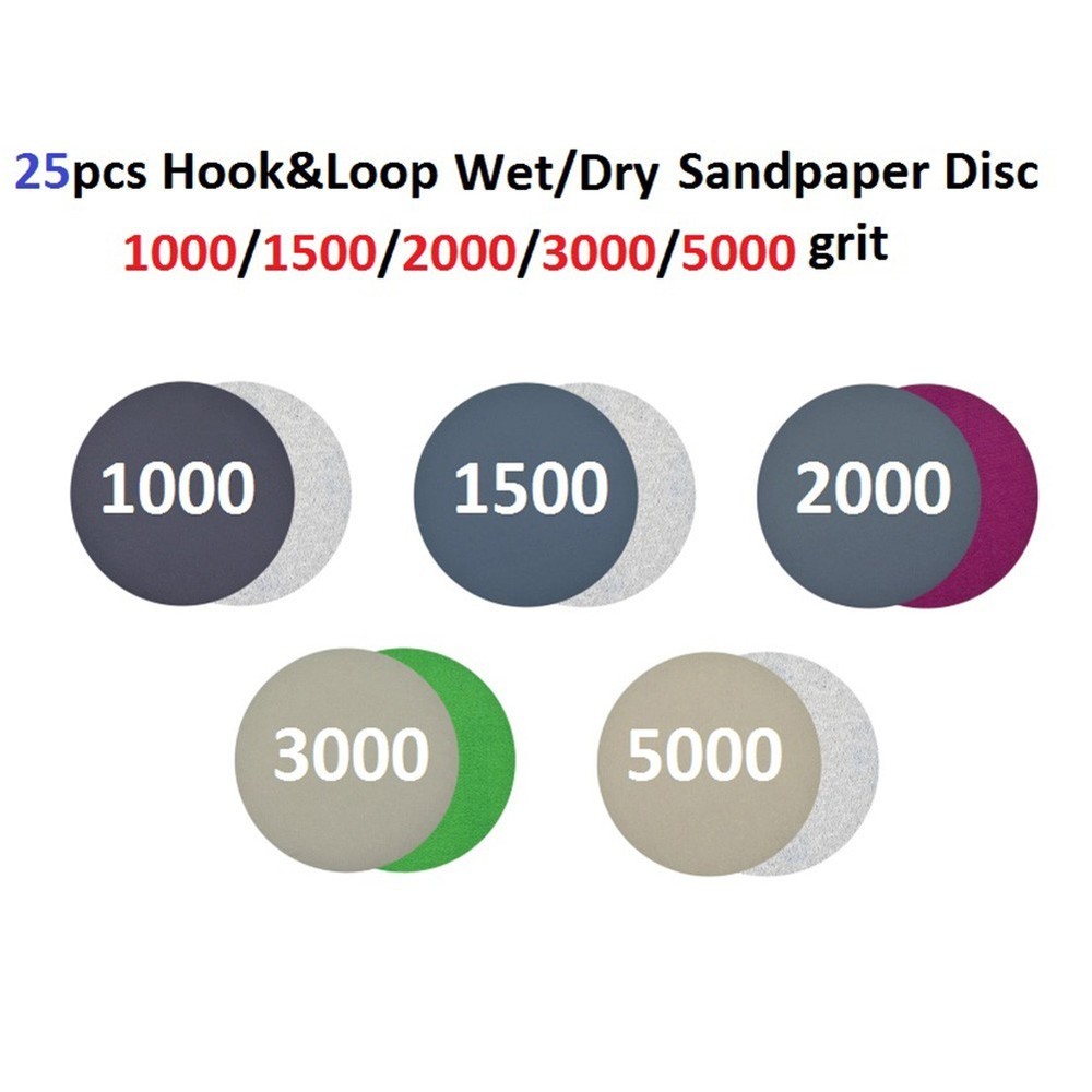 Set Sandpaper Attachment 25pcs Hook&Loop 1000 1500 2000 3000 5000 Grit